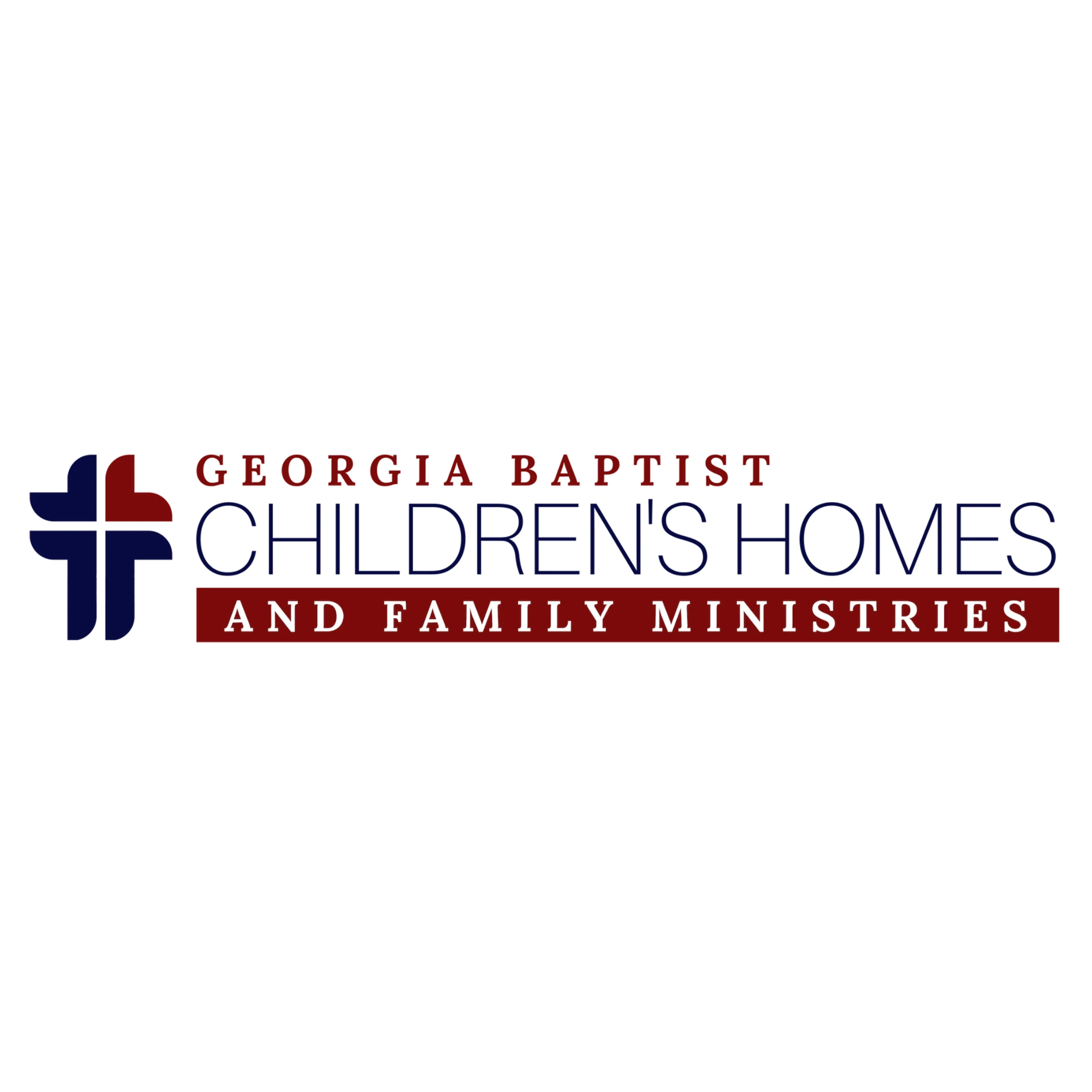 The logo for Georgia Baptist Children's Homes and Family Ministries, with a stylized cross icon in red and blue next to the organization's name.